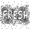 Fresh lemon vector illustration. Sketch fruit clipart. Handwritten rounded lettering, doodle. citrus design element