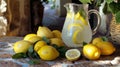 Fresh Lemonade in Glass Pitcher Surrounded by Lemons and Mint Royalty Free Stock Photo