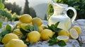 Fresh Lemonade Pitcher Surrounded by Ripe Lemons and Mint Leaves Royalty Free Stock Photo