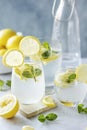 Fresh lemonade soda with sliced lemons in a glass