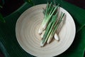 Fresh Lemongrass Cymbopogon citratus or citronella, serai on a wooden plate Royalty Free Stock Photo