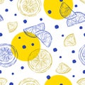 Fresh lemons background, seamless pattern hand drawn vector. Royalty Free Stock Photo