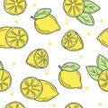 Fresh lemons background, hand drawn icons. Doodle seamless pattern