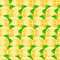 Fresh lemons background, hand drawn icons. Doodle wallpaper vector. Colorful seamless pattern with fresh fruits collection