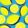 Fresh lemons, decorative colorful background. Seamless pattern with citrus fruits