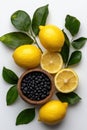 Fresh lemons and blueberries on white background Royalty Free Stock Photo
