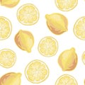 Fresh lemons in flat style. Seamless pattern. Hand drawn vector illustration. Texture for print, fabric, textile Royalty Free Stock Photo