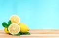 Fresh lemons gruop on wooden table Royalty Free Stock Photo