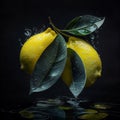 Fresh Lemons with Leaves in Water - Citrus Fruit Refreshment and Natural Beauty