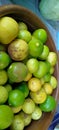 Fresh Lemons in a round basket at a local market in India. This is also called as Nimbu in Hindi language