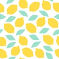 Fresh lemons seamless pattern, abstract citrus background. Fruit repeated background. Vector bright print for fabric