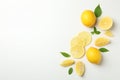 Fresh lemons on white background, top view Ripe fruit