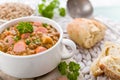 Fresh lentil stew with sausages Royalty Free Stock Photo