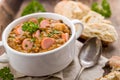 Fresh lentil stew with sausages Royalty Free Stock Photo