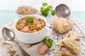 Fresh lentil stew with sausages Royalty Free Stock Photo