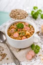 Fresh lentil stew with sausages Royalty Free Stock Photo