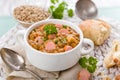 Fresh lentil stew with sausages Royalty Free Stock Photo