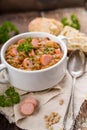 Fresh lentil stew with sausages Royalty Free Stock Photo