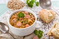 Fresh lentil stew with sausages Royalty Free Stock Photo