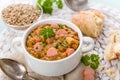 Fresh lentil stew with sausages Royalty Free Stock Photo