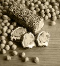 Nuts and halva on the table Royalty Free Stock Photo