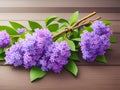 fresh lilac flowers on wooden surface, AI generated