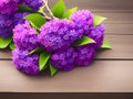 fresh lilac flowers on wooden surface, AI generated