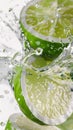 Fresh lime dropped into water with splash on grey background, closeup Royalty Free Stock Photo