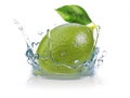 Fresh lime dropped into water with splash isolated on white, 3d rendering Royalty Free Stock Photo