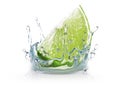 Fresh lime dropped into water with splash isolated on white, 3d rendering Royalty Free Stock Photo