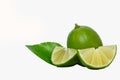 Fresh  lime half cut and one fruit. Royalty Free Stock Photo