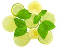 Fresh lime with leaf mint top view Royalty Free Stock Photo