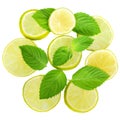 Fresh lime with leaf mint top view Royalty Free Stock Photo