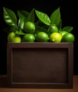 Fresh lime leaf in a wooden container, in the style of nusch, softly organic