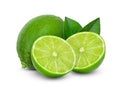 Fresh lime and lemon with green leaf isolated on a white background Royalty Free Stock Photo