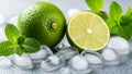 Fresh lime and mint with ice cubes for refreshing drinks Royalty Free Stock Photo