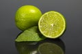 Fresh lime with mint leaves on a dark background, close-up. Tropical citrus fruits Royalty Free Stock Photo