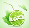 Fresh lime with ribbon and cocktail stick Royalty Free Stock Photo