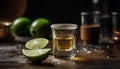 Fresh lime slice in a cocktail glass with tequila generated by AI Royalty Free Stock Photo