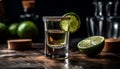 Fresh lime slice garnish on a tequila cocktail at a bar generated by AI Royalty Free Stock Photo