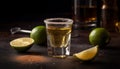 Fresh lime slice in a glass of tequila, refreshing summer drink generated by AI Royalty Free Stock Photo