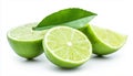 fresh lime with slice and green leaf isolated on white background Royalty Free Stock Photo