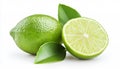 fresh lime with slice and green leaf isolated on white background Royalty Free Stock Photo