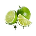 Fresh lime and slice isolated on white background Royalty Free Stock Photo