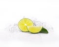 Fresh lime slice with leaf ,ice on white background Royalty Free Stock Photo