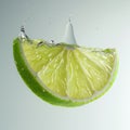 fresh lime slice with water suspend in the air