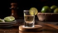 Fresh lime slice on wooden table, cocktail glass with tequila generated by AI Royalty Free Stock Photo