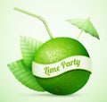 Fresh lime with umbrella and stick Royalty Free Stock Photo