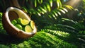 Refreshing Limes in Coconut Shell, Tropical Paradise Setting Royalty Free Stock Photo