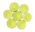 Fresh limes green slice with leaves isolated on white background, with clipping path Royalty Free Stock Photo